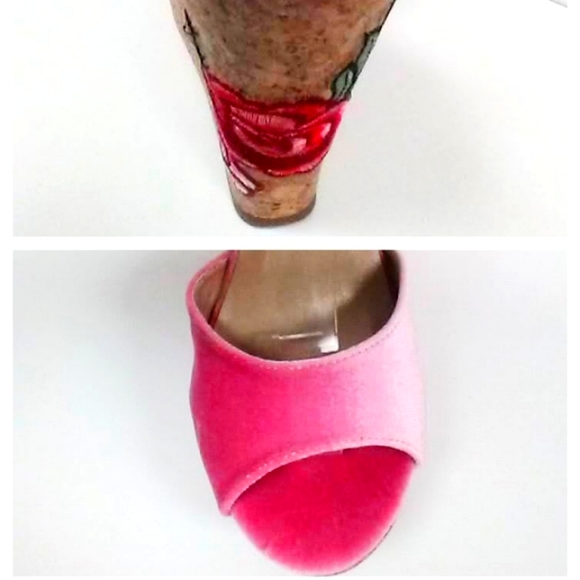 (NEW)! Pink Velvet Platform Flower Wedge! - Picture 9 of 11